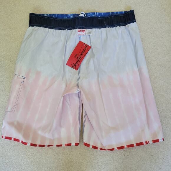 NWT Budweiser Size 36 Tie Dye Drawstring Board Shorts Swim Trunks Pocket - Picture 6 of 14